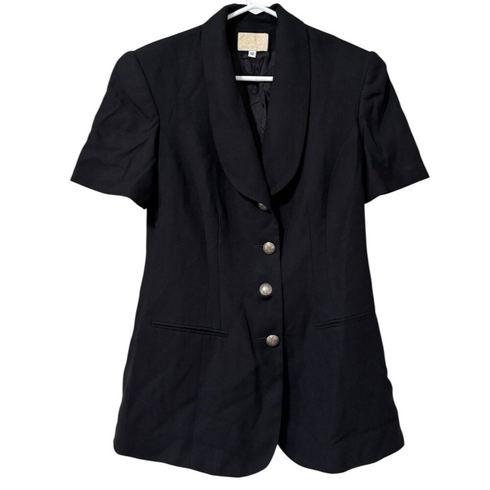 Alberto Makali Blazer Top Short Sleeve Buttons Size 12‎ USA Made Collared Career